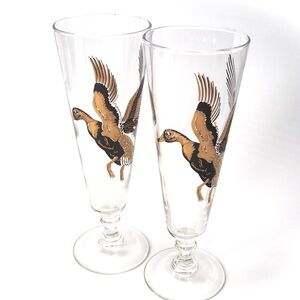 Vintage Mid Century Brown and Gold Duck Bird Glasses